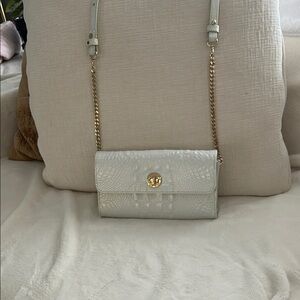 Brahmin White and Gold Crossbody Bag with Chain Strap